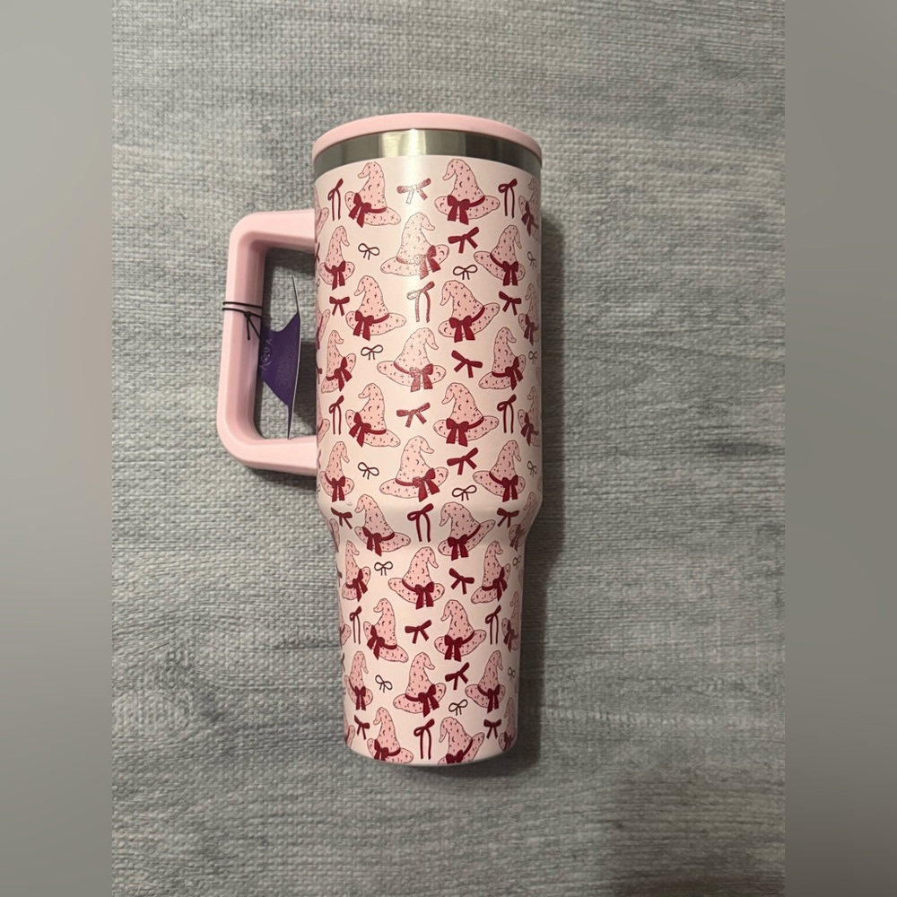 Pink and Red Patterned  Halloween Witch Travel Mug